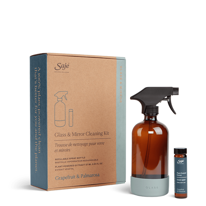 Saje Glass and Mirror Cleaning Kit Plant Based Extract Bottle 16.9 fl.oz NEW