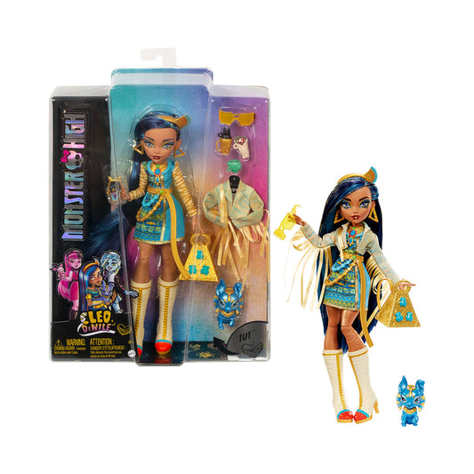 Monster High Doll, Cleo De Nile With Pet Dog, Blue Streaked Hair