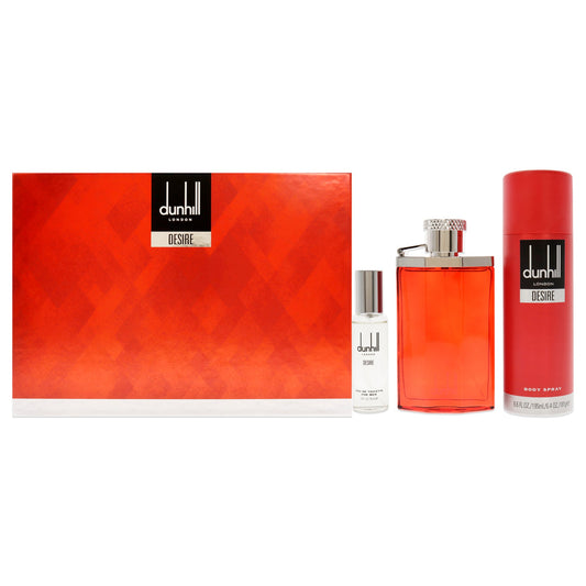 Desire by Alfred Dunhill for Men 3 Pc Gift Set 3.4oz EDT Spray, 1oz EDT Spray, 6.6oz Body Spray