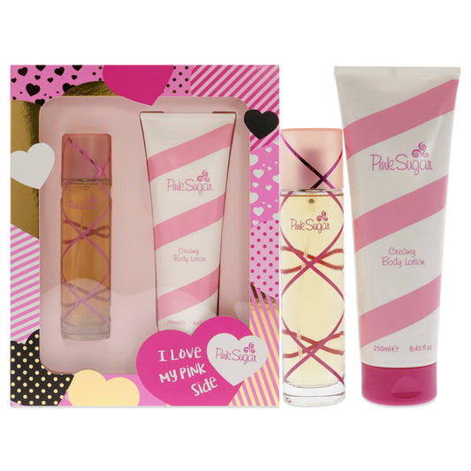 Pink Sugar by Aquolina for Women 2 Pc Gift Set 3.4 oz EDT Spray, 8.45 oz Creamy Body Lotion