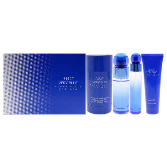 360 Very Blue by Perry Ellis for Men - 4 Pc Gift Set 3.4oz EDT Spray, 7.5ml EDT Spray, 2.75oz Deodorant Stick Plus, 3oz Shower Gel