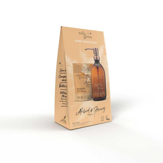 Almond & Honey Hand Wash Set With Glass Pump Bottle - 500ml