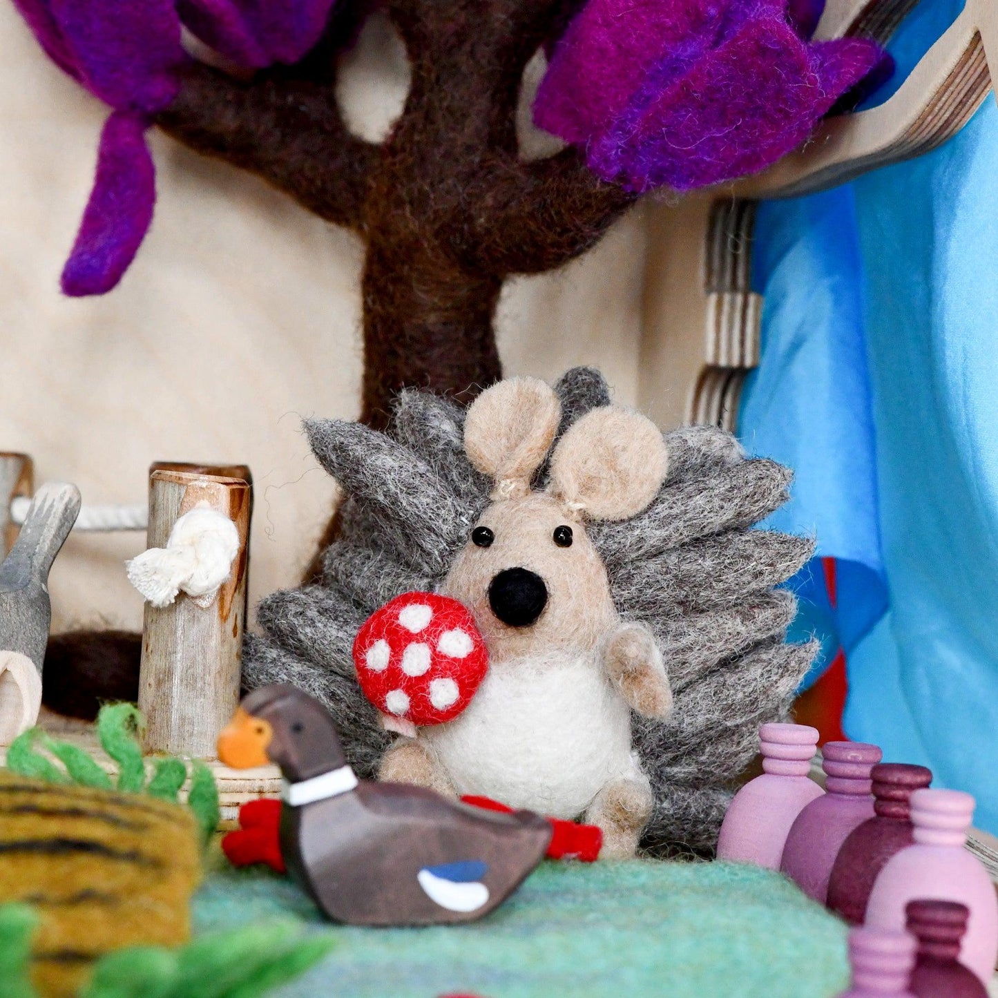 Felt Hedgehog with Mushroom Toy