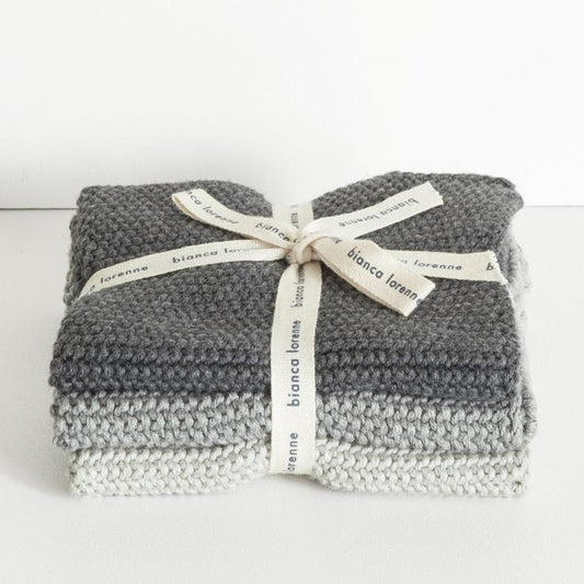 Grey Knitted Wash Cloth Set
